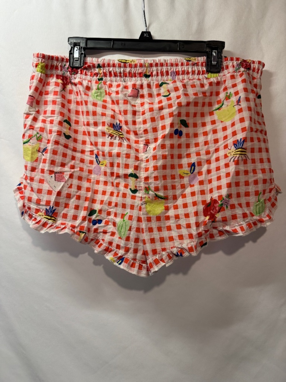 Anthropologie LyreBird L Gingham Ruffle Pajama Shorts Novelty Print